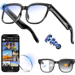 Hwagol Smart Glasses with Camera, 8MP HD Photo and Video Recording,AI Glasses with Real-Time Translation/Object Recognition/AI Voice Q&A/Recording, Calls and Music,UV & Blue Light Protection