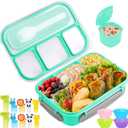 Bento Box, 1300ML Adult & Kids Lunch Box with 4 Compartment & Food Picks, Cake Cups, Leak-Proof, Microwave/Dishwasher/Freezer Safe (Green)