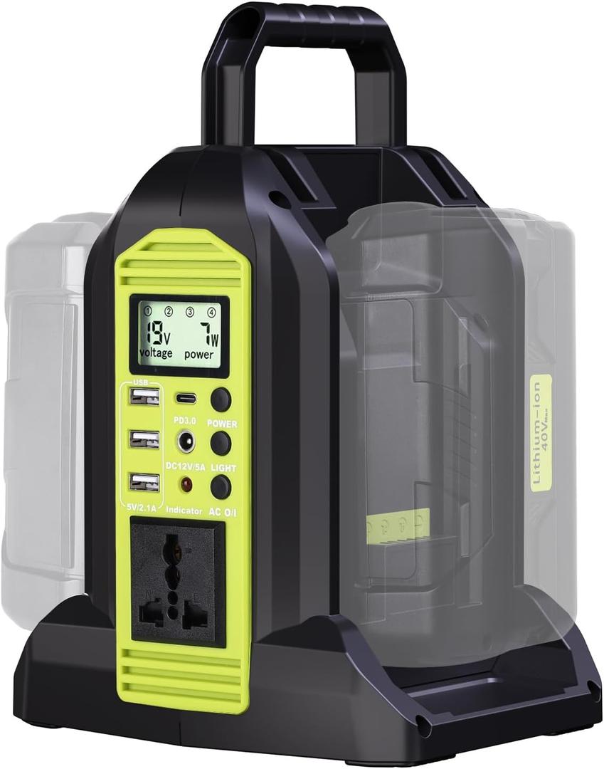 350W Power Inverter for Ryobi 40V Li-ion Battery, OP401 2-Port 40V to 120V Pure Sine Wave Inverter with LED Light, 3 USB-A Port, 1 USB-C Port, 1 DC Port, Power Station for Camping Emergency(Tool Only)