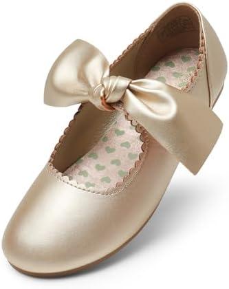 Dream Pairs Girls Ballerina Flats Mary Jane Front Bow Dress Shoes, Gold, 3 Size