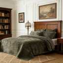 3 Pieces Luxurious Velvet Oversized King Quilt Bedding Set 120x128 Striped Bedspread Coverlet Quilted Set with 2 Pillow Shams 20x36 Ultra Soft Comforter for All Season, Army Green | Luxury Cozy, Pet Friendly, Breathable, no pilling, for sensitive skin, Soft Microfiber