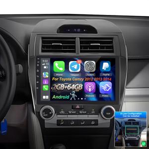 [2+64] Volxcereo Car Radio for Toyota Camry 2012 2013 2014, 10.1 inch Android Touchscreen Camry Stereo with Carplay/Android Auto, GPS, WiFi, Bluetooth, SWC, FM/RDS, DSP