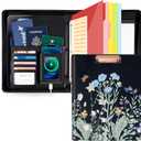 Ospelelf Leather Clipboard with Storage, Zippered Padfolio Portfolio Organizer, 3 Ring Binder 1 Inch, Notepad, Tablet Sleeve, 5 Dividers with Pocket for Office,Students, Teachers Night Flowers