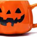 12 oz Halloween Pumpkin Mug  Orange Ceramic Jack-O-Lantern Coffee Cup with Spooky Face, Fall Themed Drinkware for Hot Chocolate, Tea, and Seasonal Decor
