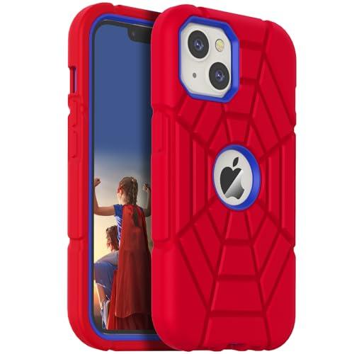 Grifobes for iPhone 14 Case 2022 / iPhone 13 Case 2021 (6.1inch), Thick Silicone 3-in-1 Heavy Duty Shockproof Rugged Protective i Phone 6.1" Rubber Cover (Red+Blue)