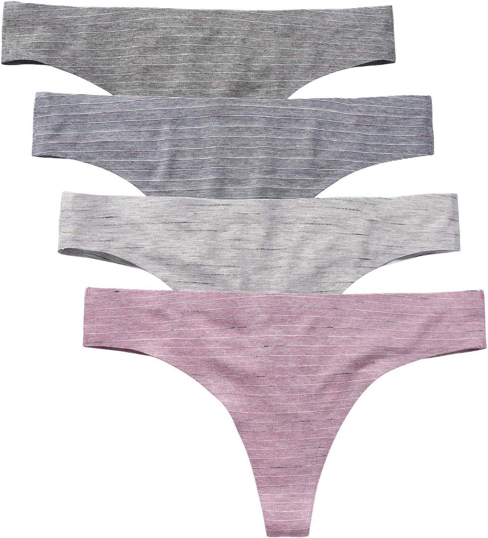 Wealurre Women's Cotton Thong Breathable Panties Low Rise Underwear (Medium) 4 Pack