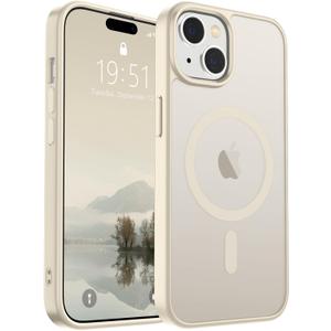 SUPFINE Magnetic for iPhone 15 Case (Compatible with MagSafe) (Military Grade Drop Protection) Slim Translucent Matte Shockproof with Anti-Fingerprint Phone Case, Antique White