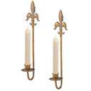 Fleur De Lis Wrought Iron Candle Sconces Set of 2, Rustic Candle Holders Hanging for Living Room Farmhouse Fireplace Wedding (Antique Copper)