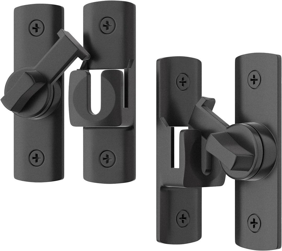 2 Pcs Degree Barn Door Latch, 180/90 Sliding Barn Door LockSliding Gate Latch Lock for Cabinets, Barn Door, Bathroom, Gardenr Doors (Black)