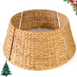KOKODO 24 Inch Woven Rattan Water Hyacinth Christmas Tree Collar, Handwoven Wicker Tree Base Cover, Foldable Split Design for 67.5 ft Trees, Rustic Tree Skirt Alternative (Natural)