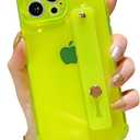 siduater Strap Case for 6.1" iPhone 14 Pro with Wristband Kickstand, Clear Soft TPU Protective Shockproof Bumper Rugged Cover, Adjustable Hand Grip Loop for iPhone 14 Pro 6.1 Inch, Neon Green