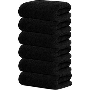 Tens Towels Pack of 6 Hand Towels, 100% Cotton, Lighter Weight, Quick to Dry, 16 x 28 Inches, Super Soft & Absorbent, Perfect for Bathroom & Kitchen, Black