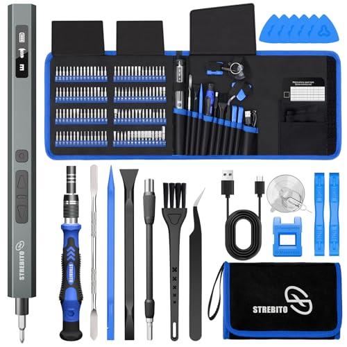 STREBITO 144-Piece Upgraded Electric Screwdriver, Max 0.7 N.m, 120 Magnetic Bits, 5-gear Torque Adjustment, Precision Screwdriver Set, Repair Tool Kit for Tech, Electronics and PC