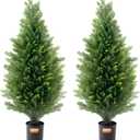VEVOR Artificial Cedar Topiary Tree, 36 inch Tall (2 Pieces), with Extra Leaves & Pot Faux Evergreen Fake Pine Cypress Trees Plant, UV Rated Artificial Greenery Set for Home Decor Indoor/Outdoor (3ft)