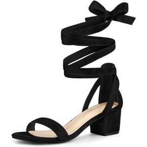 Allegra K Women's Open Toe Block Heel Lace Up Heels Heel Sandals (8.5)