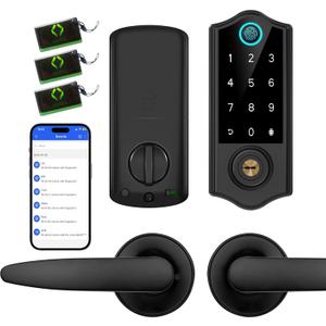 Smart Fingerprint Door Lock, Keyless Entry Deadbolt, Full App Control Biometric Lock, Electronic Digital Touchscreen Keypad, Auto Lock, Easy Install, Black