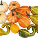 12Pcs Lifelike Simulation Realistic Mixture of Artificial Pumpkins Fake Vegetable Fruit for Home Decoration (12Pcs-Multi Color)