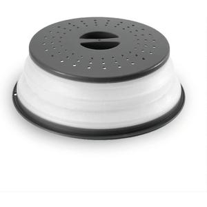 WENWELL Vented Collapsible Microwave Splatter Cover for Food,Kitchen Gadget dish bowl Plate Proof lid Can be Hung,Dishwasher-Safe,BPA-Free Silicone & Plastic,10.5 inchs,gray (black)