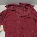 Business Casual Shirt Dress for Women Long Sleeves Pleated Midi Dresses with Belt, Burgundy, XS