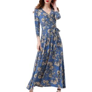 Aphratti Womens 3/4 Sleeve V Neck Faux Wrap Maxi Dress Summer Casual Beach (L)