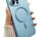 Magnetic for iPhone 15 Pro Max Phone Case for Women, Matte Luxury Metallic Luster Design and Camera Lens Protector, Compatible with Magsafe Case for iPhone 15 Pro Max 6.7"-Blue