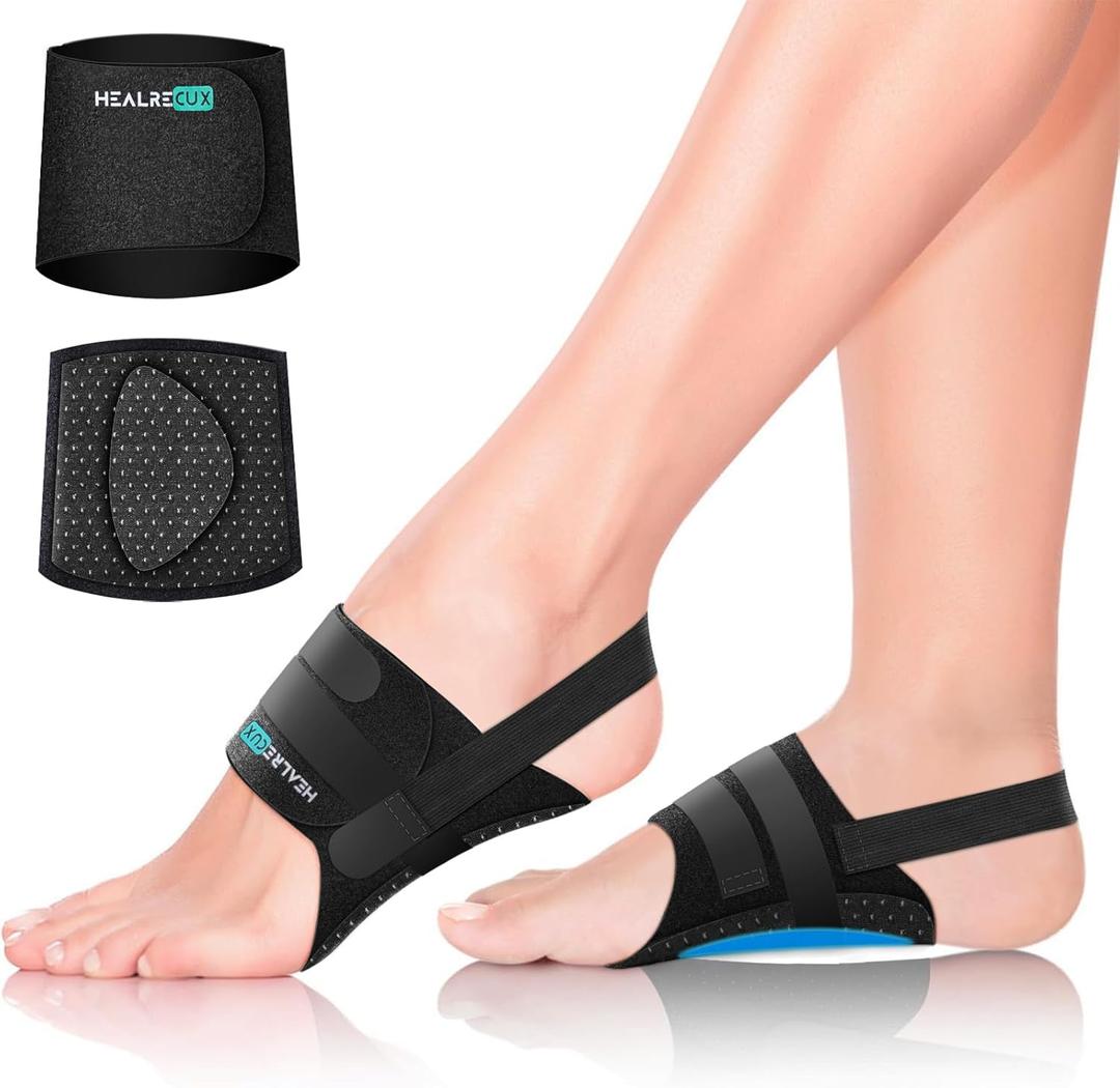 Healrecux Arch Support Braces for Plantar Fasciitis Relief, Adjustable Compression Bands with Gel Pad Orthotics Inserts for Feet Flat, High & Fallen Arches, Foot Support(Anti-Slip Spots) (One Size)