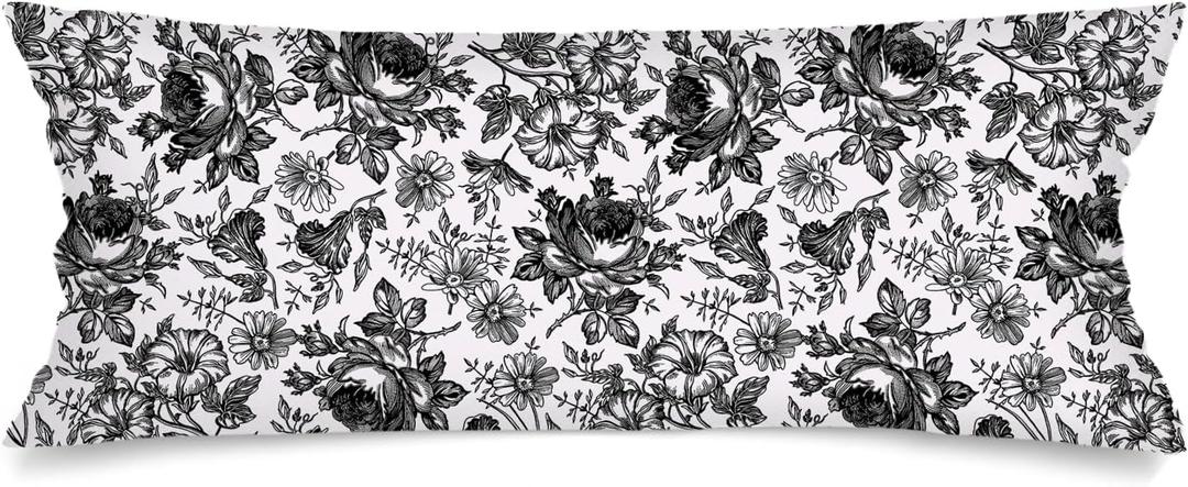 Black and White Porcelain Floral Lumbar Pillow Cover 14x36 Long Body Pillow Covers for Bed,Vintage Floral Pillowcases,Chinoiserie Decorative Throw Pillowcase with Zipper,Couch Pillows Cover for Sofa