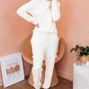 Eurivicy Women's Solid Sweatsuit Set 2 Piece Long Sleeve Pullover and Drawstring Sweatpants Sport Outfits Sets (Large, A-off White)