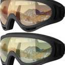 COOLOO Ski Goggles, 2 Pack Snow Goggles Snowboard Goggles for Men Women Kids - UV Protection Foam Anti-Scratch Dustproof (One Size, 08.tawny/Yellow)