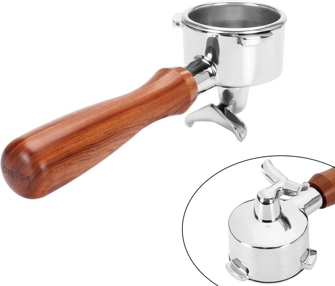 DIBTSA 54mm Portafilter Compatible with Breville RM-BES870XL, BES878BSS, BES840XL, BES840CBXL, BES840BSXL, BES810BSS, Double Spouts 3 Ears, Stainless Steel Head and Filter Basket and Wood Handle