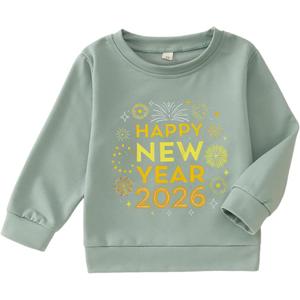 MODNTOGA Toddler Boy Girl Happy New Year Crewneck Sweatshirt Fireworks Graphic Holiday Shirt 2026 Long Sleeve Pullover Tops (Green, 2-3Y)