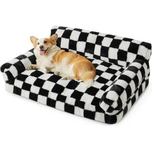 BFPETHOME Large Dog Couch Bed, Cute Pet Sofa with Non-Slip Bottom, Checkered Dog Bed with Washable Cover, XL Pet Couch (Black&White)