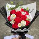 Flower Bouquet | Artificial Completed Flowers of Roses, Daisy, Strawberry Sunflower for Graduation, Birthday Gift, Mother's Day, Valentine, Wedding, Home Dcor (Red Rose)