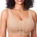 BRABIC Front Closure Bras for Women Post Surgery Compression Mastectomy Surgical Support Wireless Full Coverage Bra (Medium, Light Brown)
