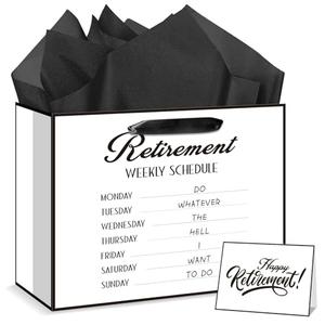 bigniuzi Medium Funny Retirement Gift Bag with Tissue Paper and Greeting Card for Men Women Friend Coworker Teacher Retirement Wrapping Paper Bag for Retirement Party Decorations Supplies