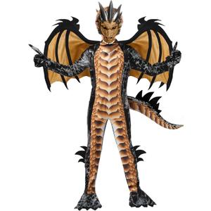 Spooktacular Creations Halloween Kid Dragon Costume, Boys Dragon Wings, Tail and Mask Set for Halloween Dress Up (Large(10-12 yrs), Gold)