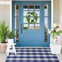 SEEKSEE Buffalo Plaid Outdoor Rug 3' x 5' Blue and White Front Door Mat, Layering Rug for Porch, Summer Doormat, Front Porch Rug for Outdoor Entrance Entryway Patio Porch Decor