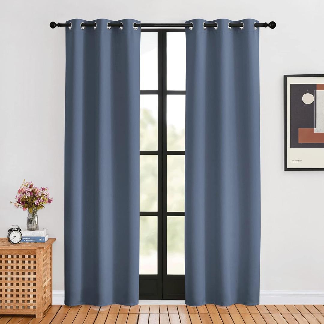 NICETOWN Blackout Curtains for Bedroom, Stone Blue, 34-inch Wide x 80-inch Long, 2PCs, Thermal Insulated Privacy Window Treatment Curtains & Drapes for Living Room, Nursery
