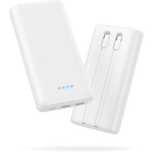 Portable Charger 40,800mAh Power Bank 25W Portable Battery Pack with 2 Built in Cables [2024 Upgraded], PD QC4.0 Fast Charging Portable Phone Charger Compatible with iPhone 16/15,Android Samsung-White