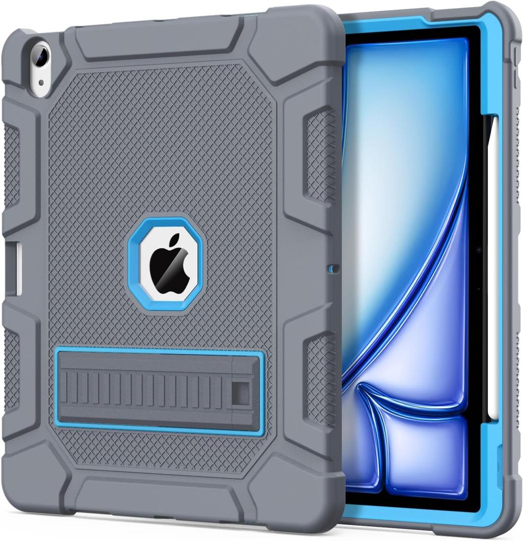 Azzsy Case for iPad Air 13 Inch (M4/M3/M2) 2026/2025/2024, [Built-in Pencil Holder] Heavy Duty Shockproof Rugged Protective Case for 13 inch iPad Air (2026/2025/2024 Version), Gray