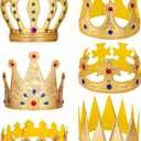6 Piece Gold King Crowns Birthday Party Crown Hat King Queen Prince Princess Crowns Royal Coronation Crown for Halloween Costume Accessories Party Photo