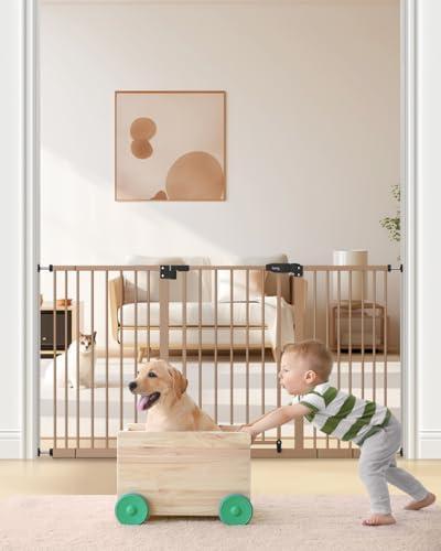 keny 29"-55" Extra Wide Baby Gate, Pressure Mounted No Drilling Dog Gate | for Stairs Doorways, Easy Walk Through Safety Gate for Babies or Pets, 30" Tall, Brown