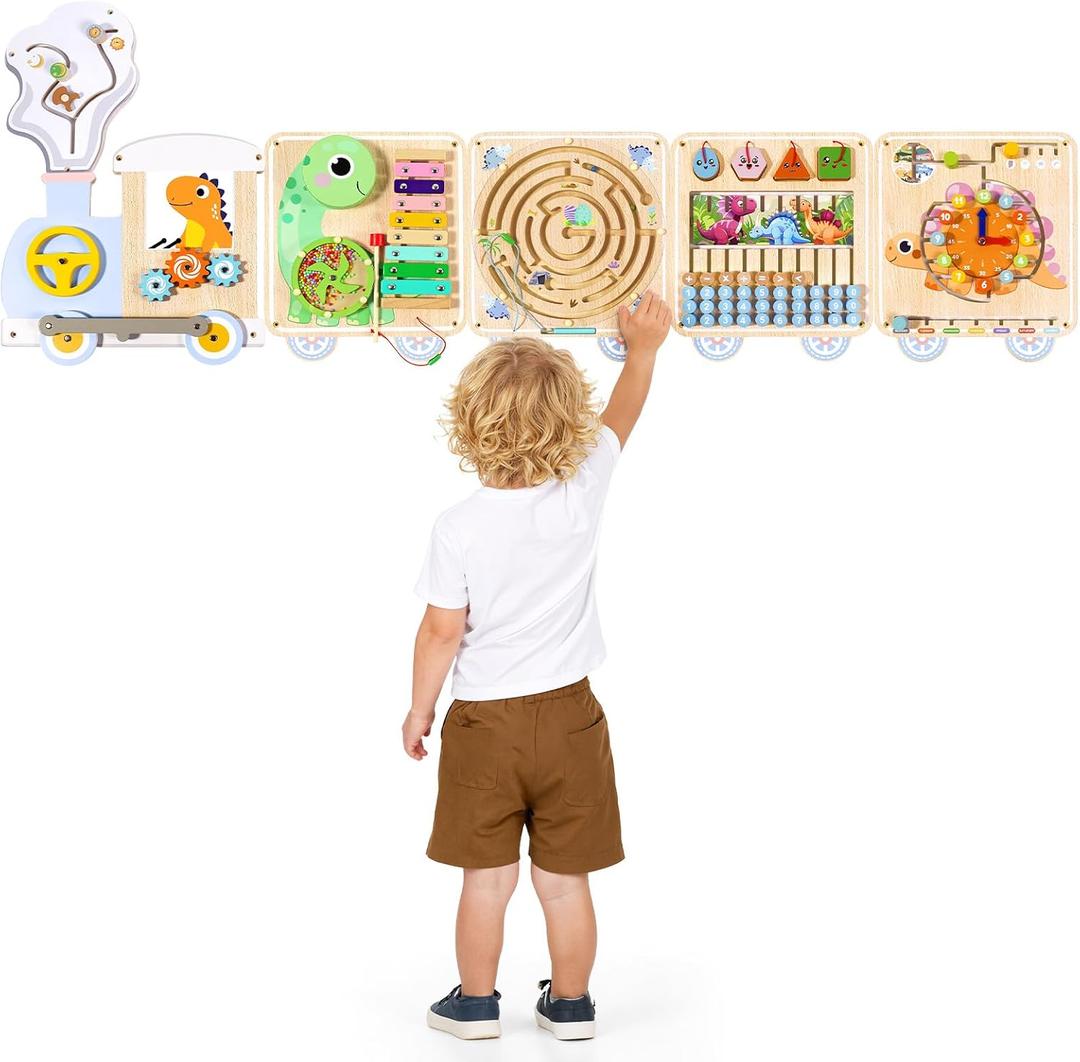 Montessori Wall Activity Busy Board for Toddlers 1-5, Wooden Sensory Wall Panel & Busy Board Wall Toys, Space-Saving Activity Wall for Independent Play, Playroom, Daycare & Classroom