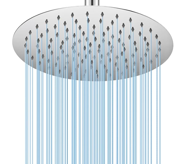 Rainfall Shower head, 12 Inch Round Shower Head, Wall or Ceiling Mounted Ultra Thin Stainless Steel High Pressure Shower Head with Touch-Clean Nozzles, Brushed Brass, Silver