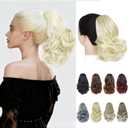 Ponytail Extension 8 Inch Claw Clip in Ponytail Short Curly Ponytail Extension for Women Fluffy Wavy Curly Synthetic Versatile Light Blonde Hairpieces