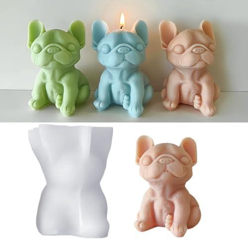 Cute Sitting Dog Candle Mold, 4 Inch Bulldog Silicone Mold, Animal Resin Mold for Soap Soy Wax Epoxy DIY Handcraft Home Ornaments Wedding Party Home Decoration