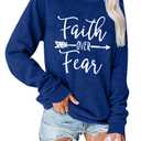 KNEYATTA Women Christian Sweatshirt Faith over Fear Shirt Christian Religious Crewneck Long Sleeve T-Shirt Deep Blue (Blue, XS)