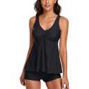 UNIQWETO Tummy Control Tankini Swimsuits for Women's 2 Piece Bikini Long Tank Top with Boyshorts Bathing Suits, L Size