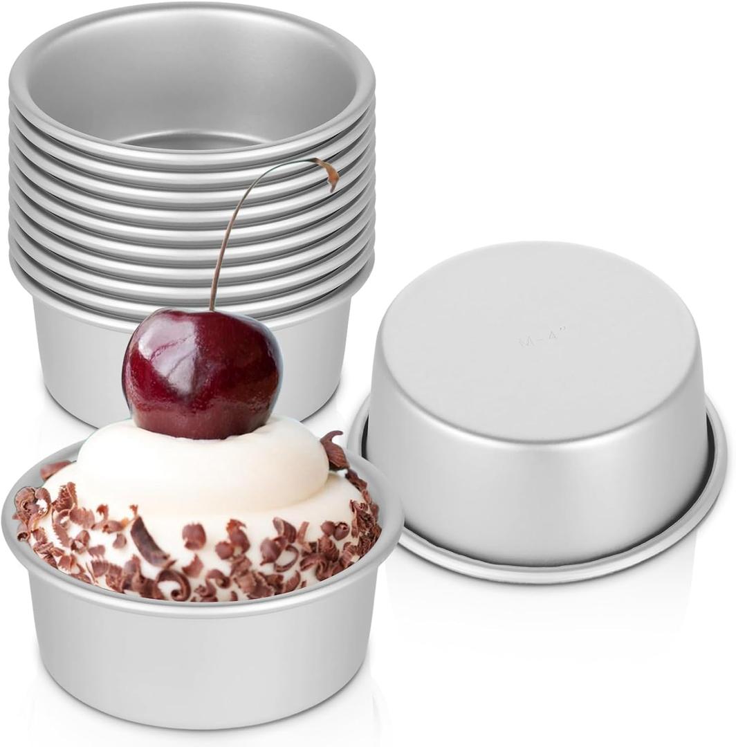 12 Pcs 4 Inch Round Cake Pans, Nonstick Aluminum Mini Cake Pans for Cheesecake, Pizza, Quiche, Leakproof & Easy Release, Silver