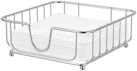GMFINE Napkin Holder for Table, Napkin Holders for Paper Napkins, Flat Metal Black Napkin Holders for Kitchen & Dining Table, 6.9" x 6.9" x 2.2" Inside Size (Chrome)